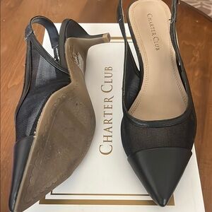 Charter Club Navy Blue Pointed Toe Slingback Heels